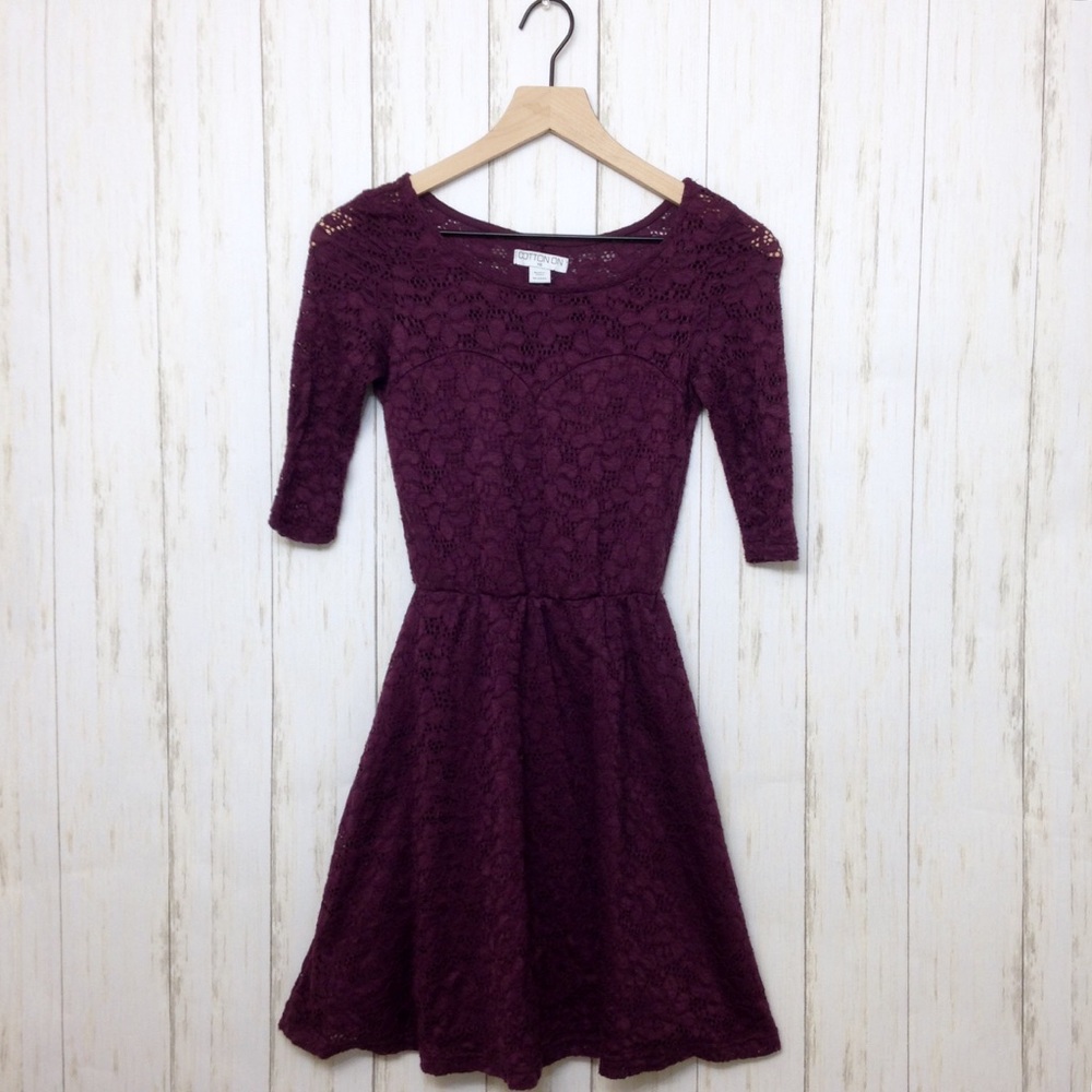 Cotton On Maroon 3/4 Sleeve Lace Dress Size XS